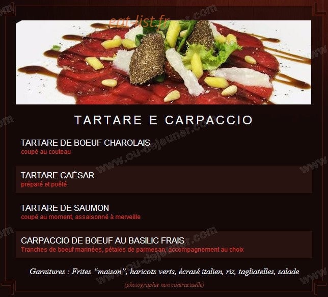 Carte et menu de la villa des oliviers à Toulouse — Tartare et Carpaccio