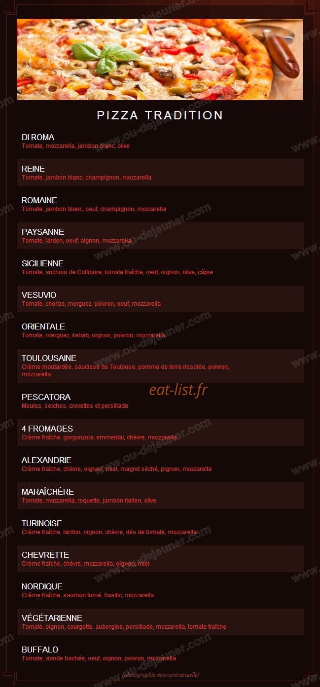 Carte et menu de la villa des oliviers à Toulouse — Pizza tradition