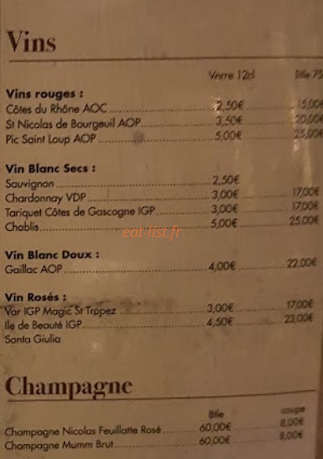 Le Bar du Matin — carte page 1