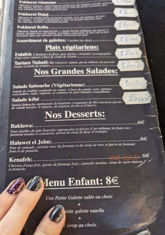 Le Bistrot Libanais — carte page 2