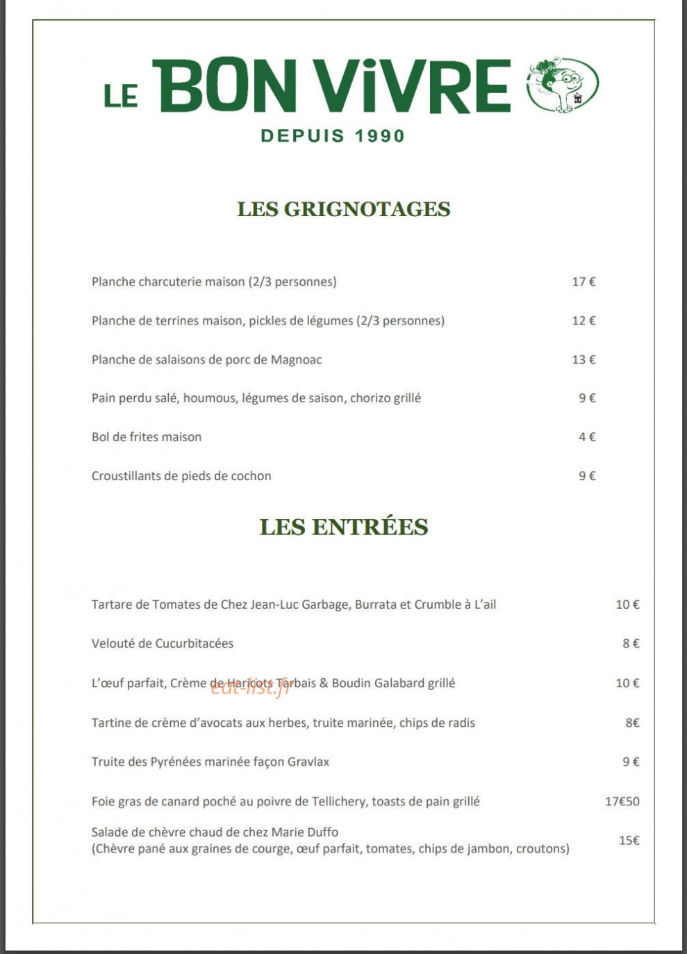 Le Bon Vivre — carte page 1