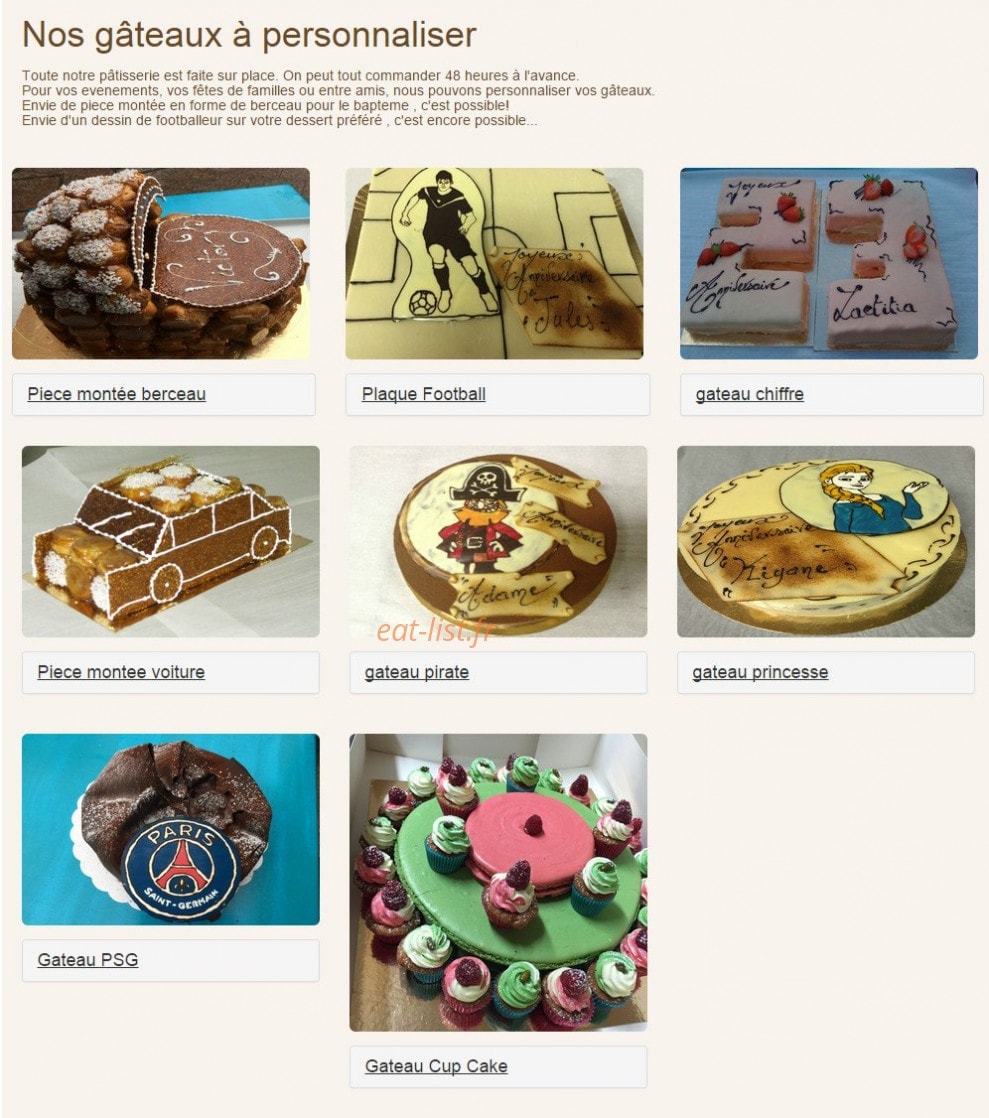 Carte et menu de Le Boulangerie Saint-Georges à Toulouse — Gâteaux à personnaliser