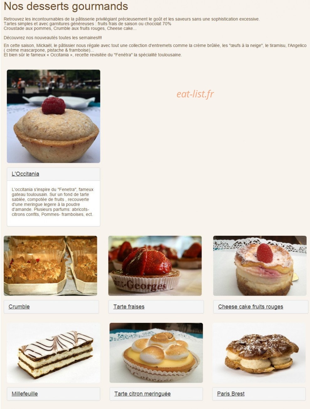 Carte et menu de Le Boulangerie Saint-Georges à Toulouse — Desserts gourmands