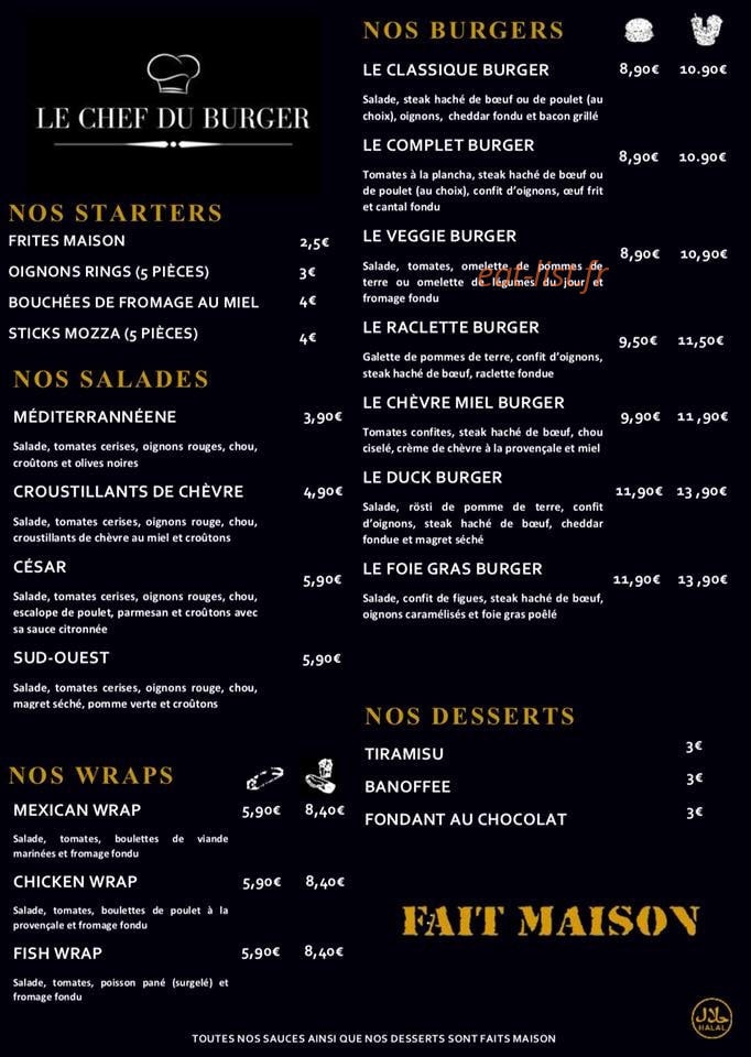 Le chef du burger — carte page 1