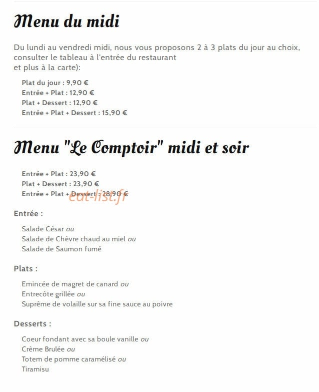 Le Comptoir Gourmand — carte page 1