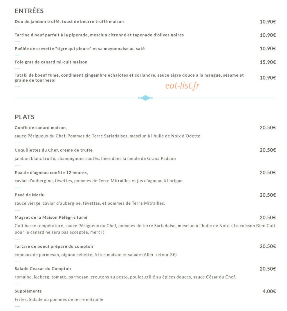Le Comptoir Saint Sernin — carte page 1