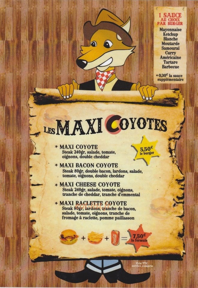 Le Coyote Burgers — carte page 8