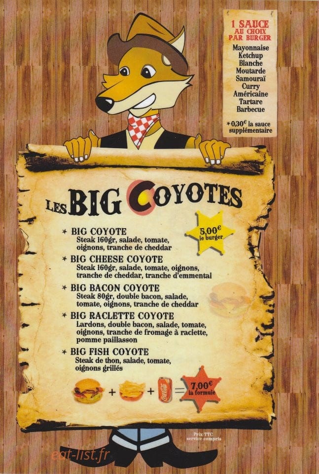 Le Coyote Burgers — carte page 7