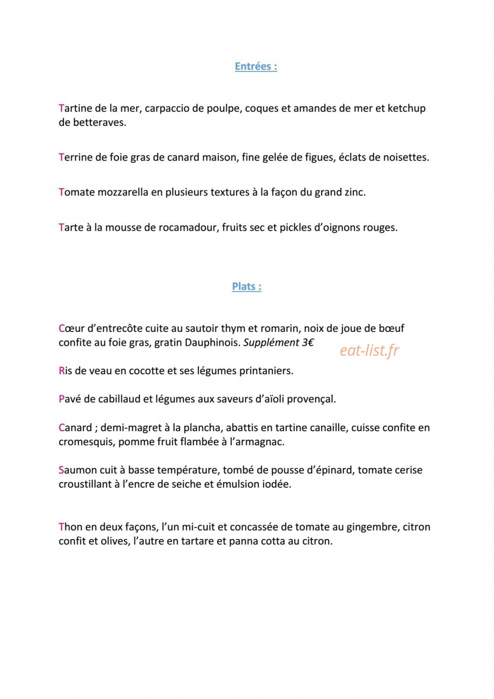 Le Grand Zinc — carte page 1