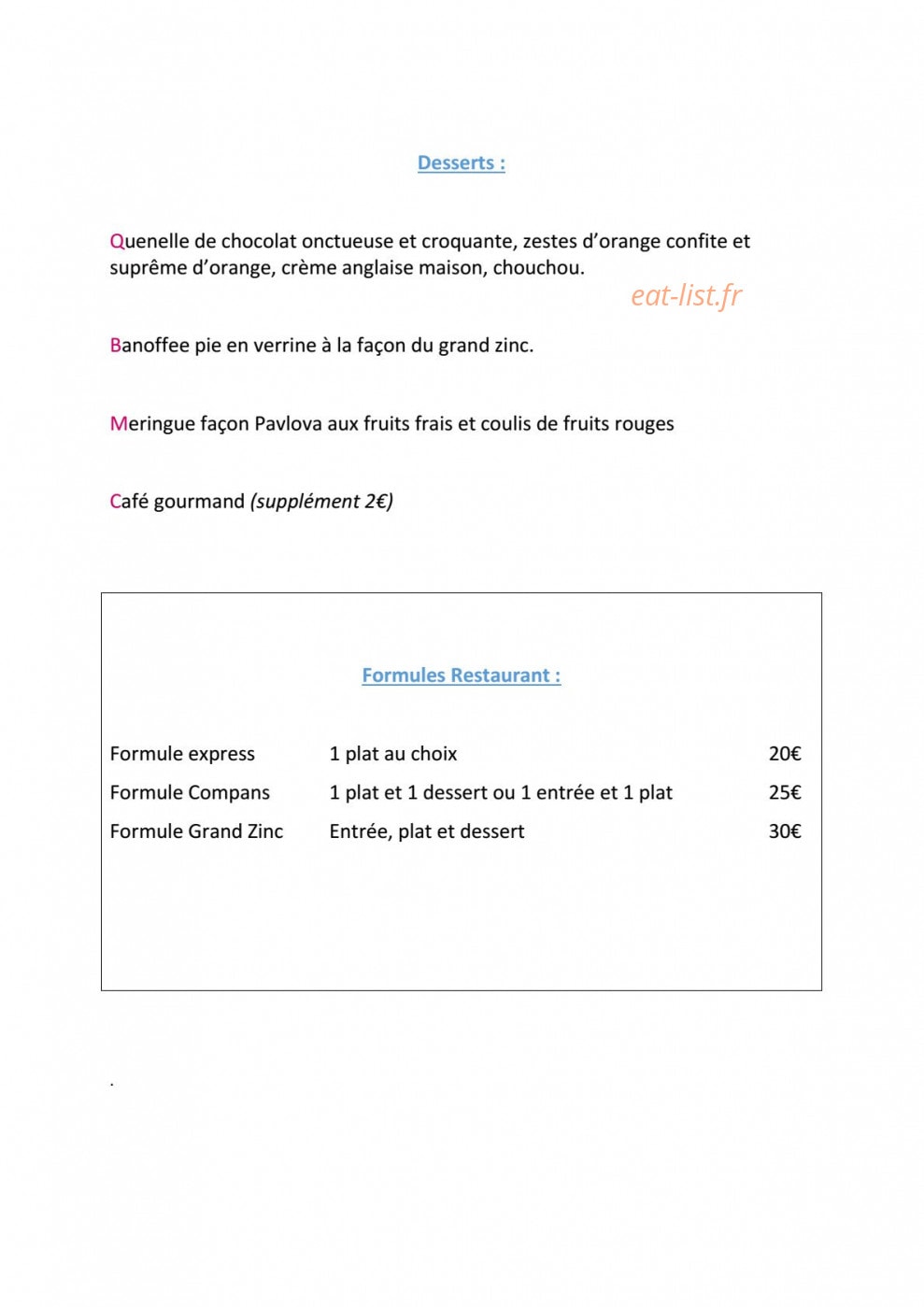 Le Grand Zinc — carte page 3