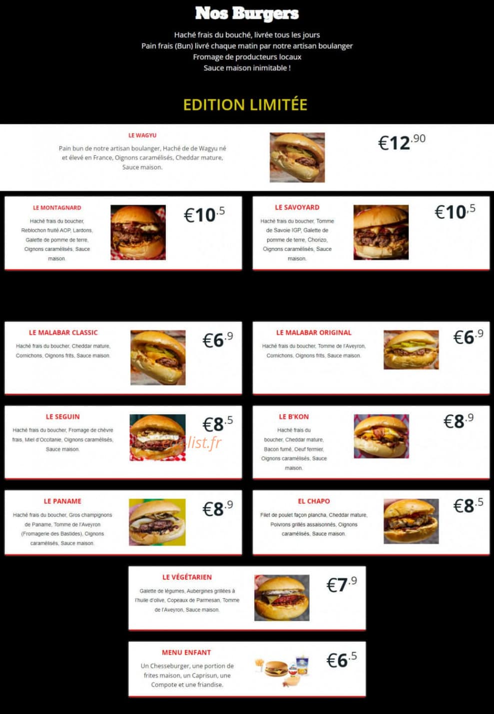 Le Malabar Burger — carte page 1