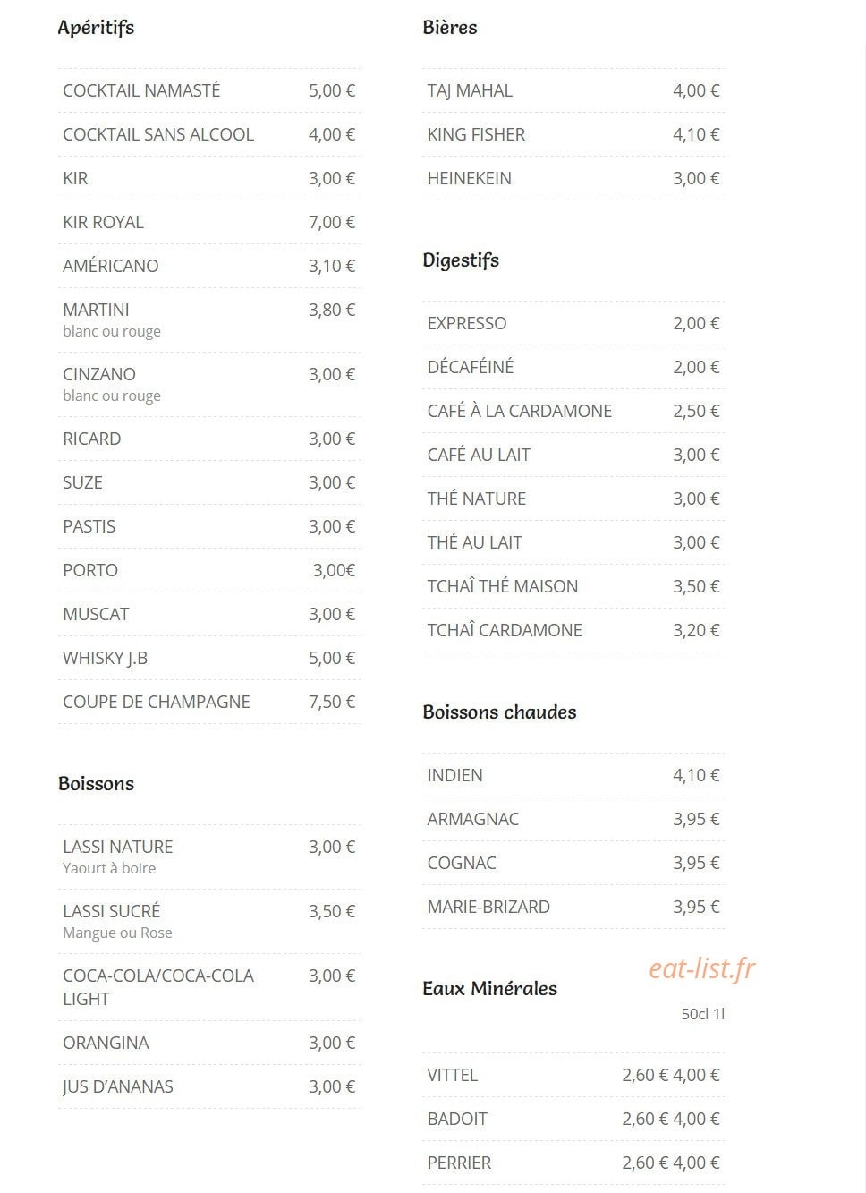 Le Namasté — carte page 9
