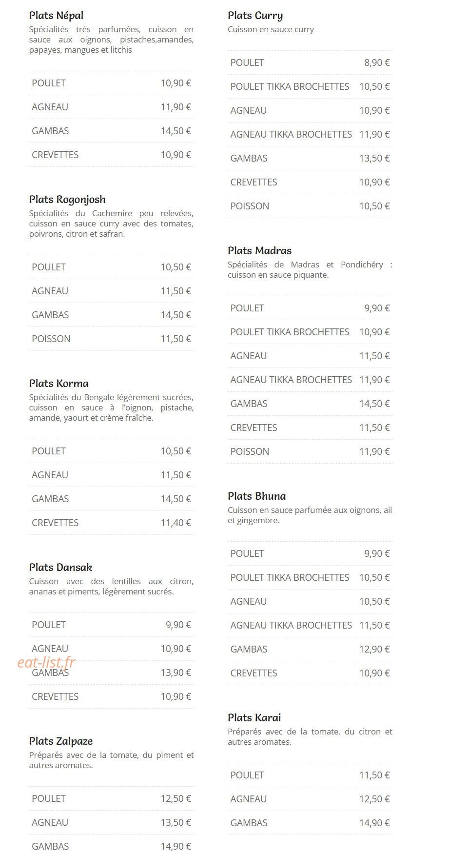 Le Namasté — carte page 4