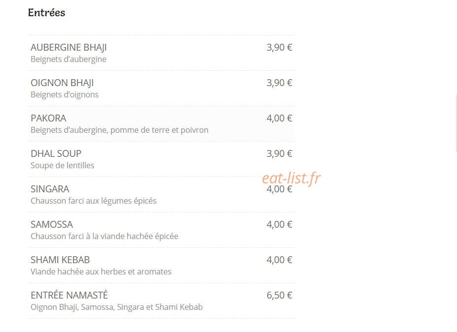 Le Namasté — carte page 2