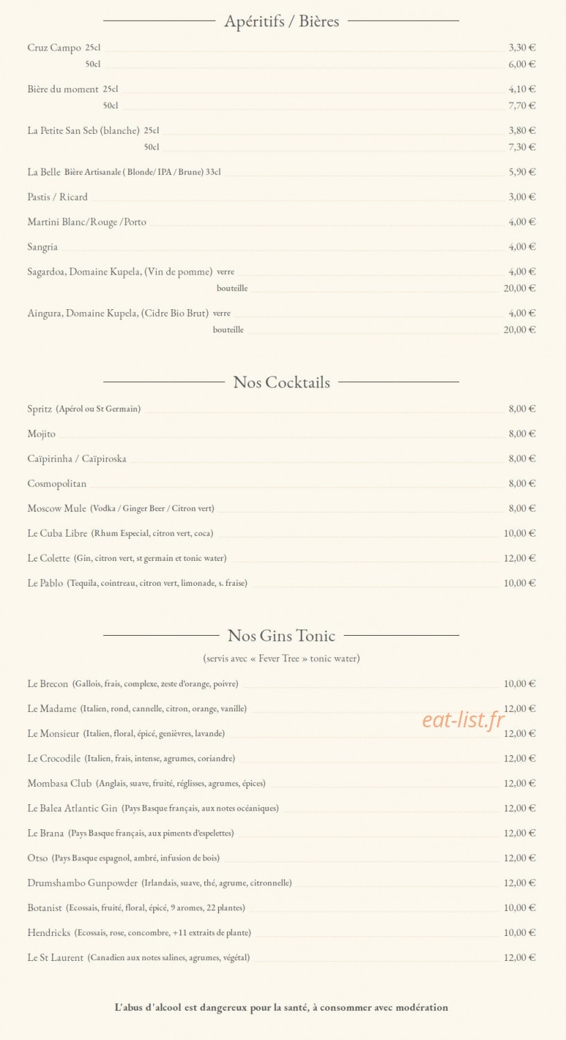 Le Petit San Seb — carte page 7