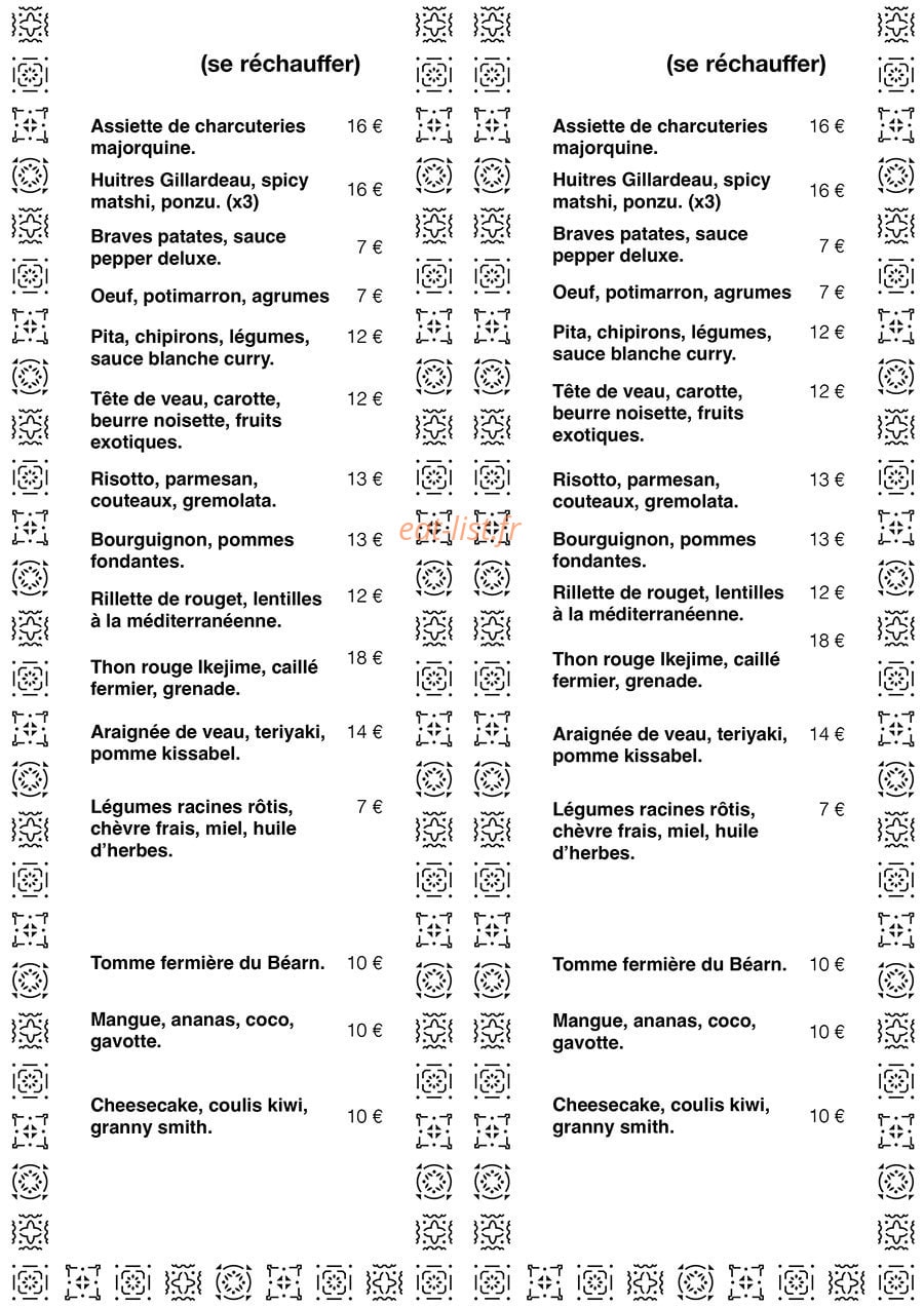 Le Restaurant sans nom — carte page 1