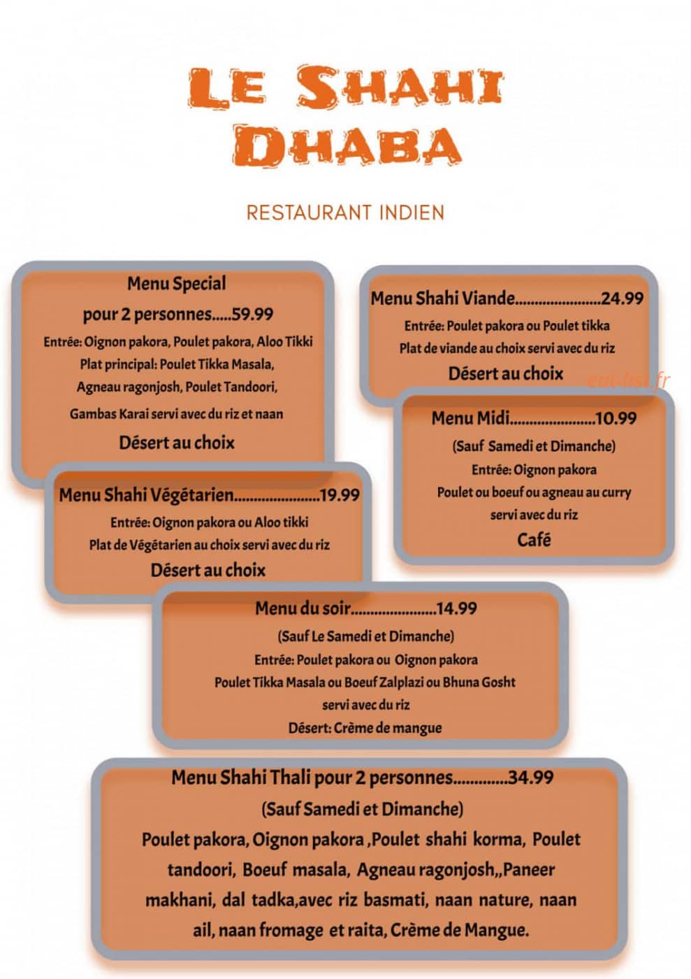 Le Shahi Dhaba — carte page 1