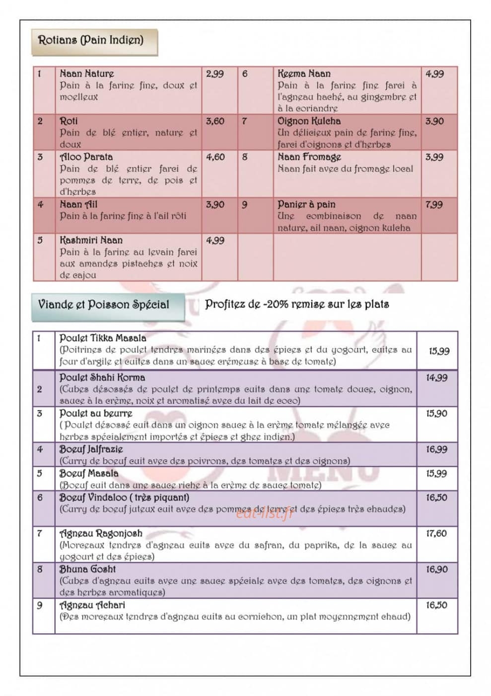 Le Shahi Dhaba — carte page 3