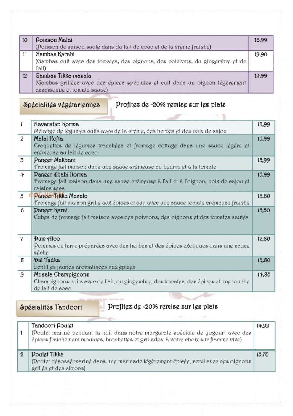 Le Shahi Dhaba — carte page 4