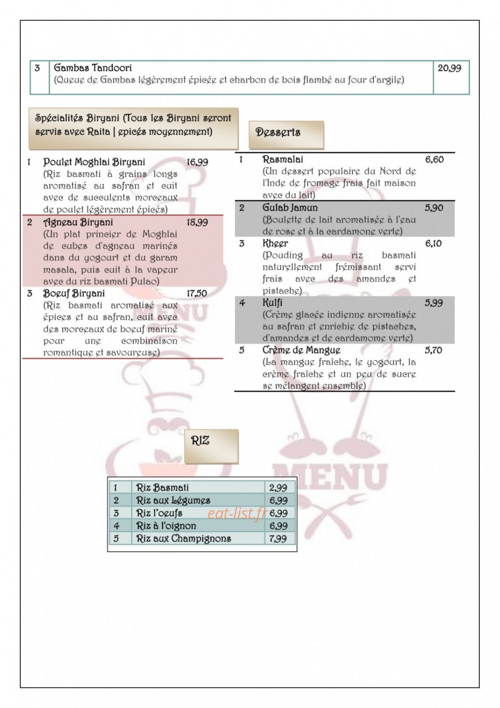 Le Shahi Dhaba — carte page 5