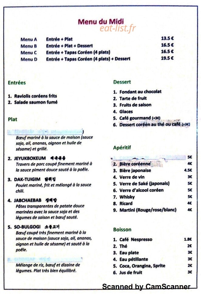 Lee In — carte page 1