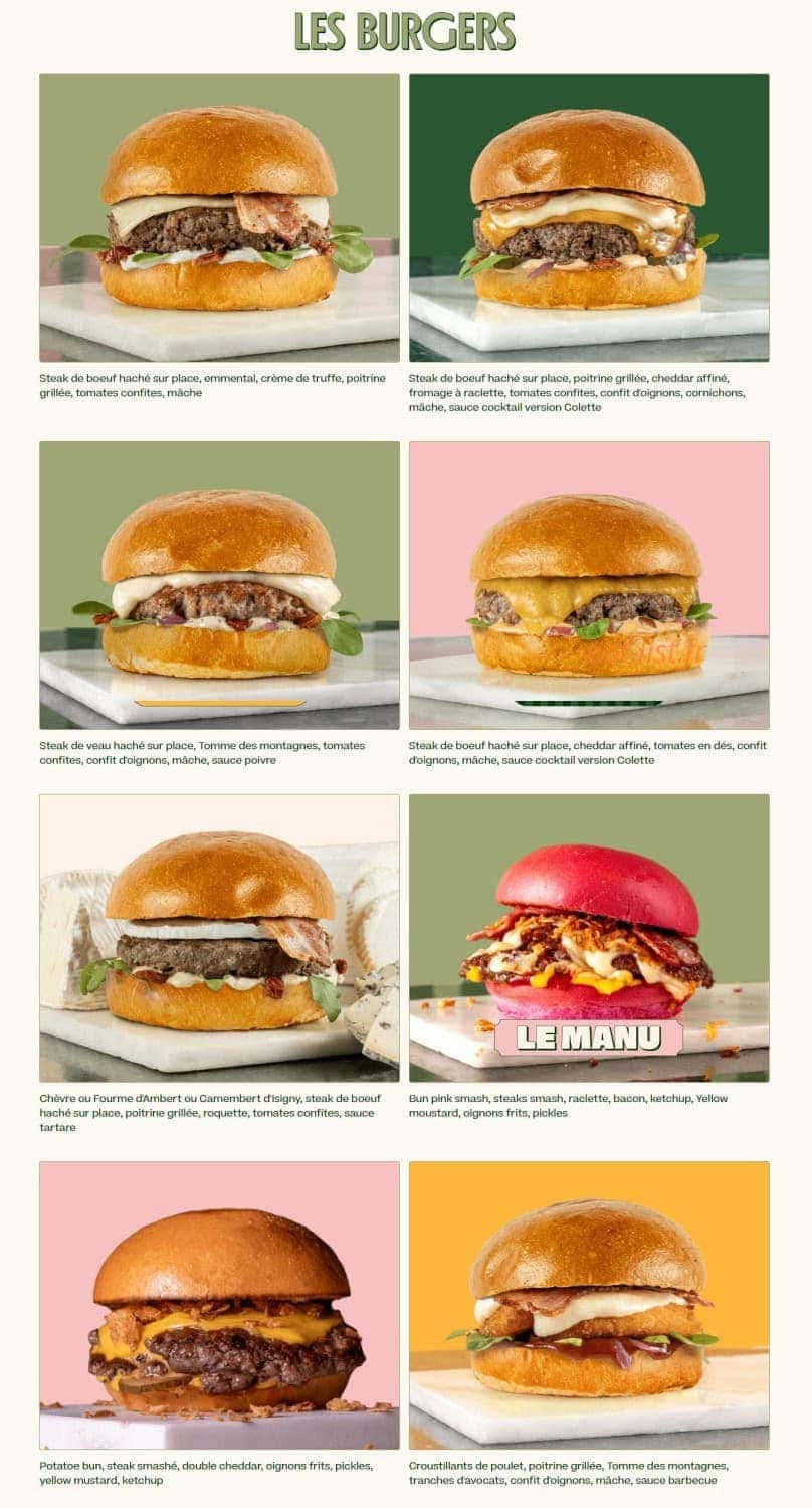 Les Burgers de Colette — carte page 1