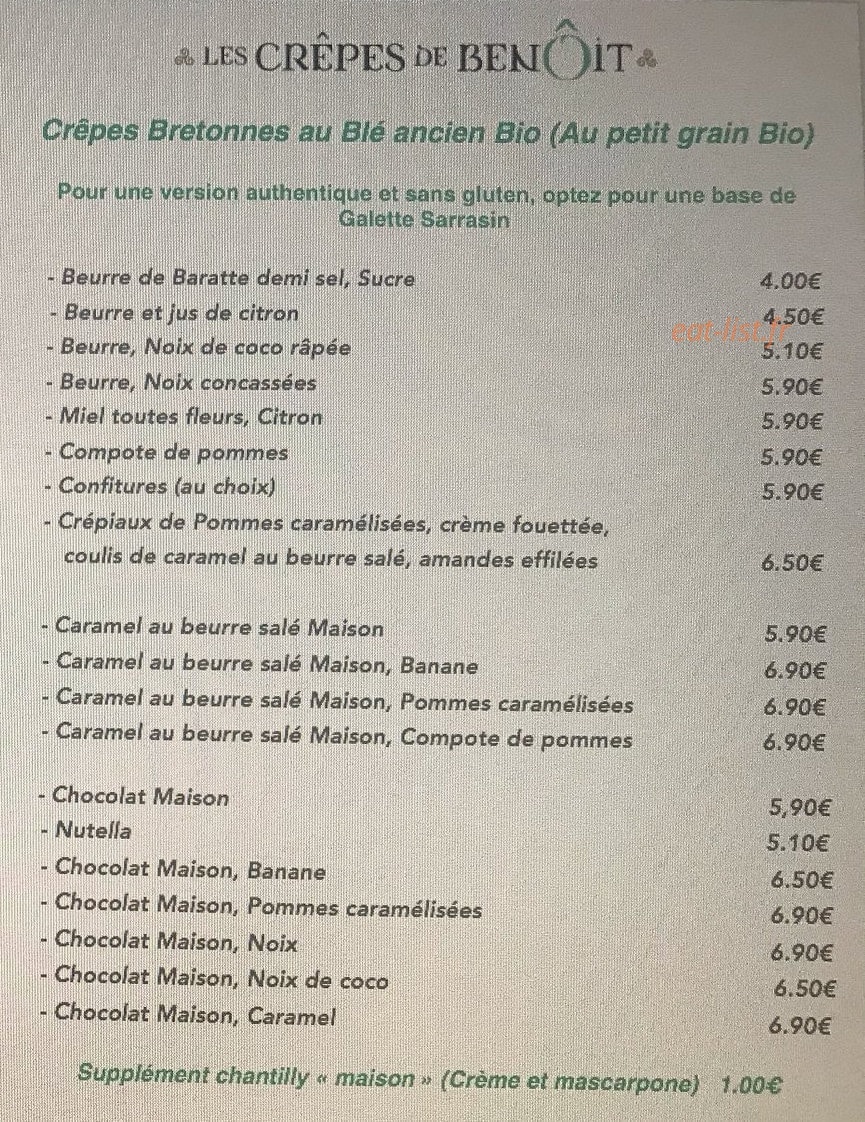 Les Crêpes de Benoît — carte page 2
