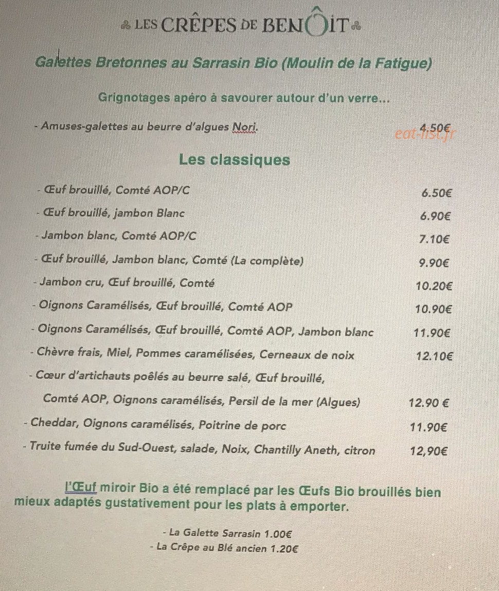 Les Crêpes de Benoît — carte page 1