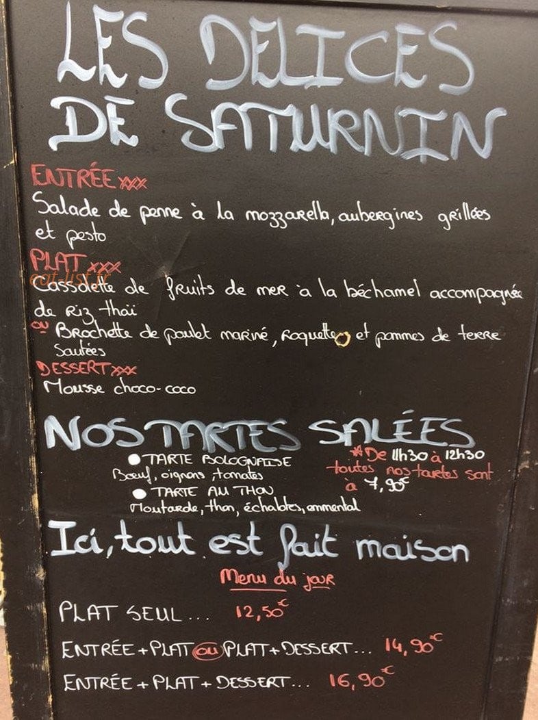 Les délices de Saturnin — carte page 1
