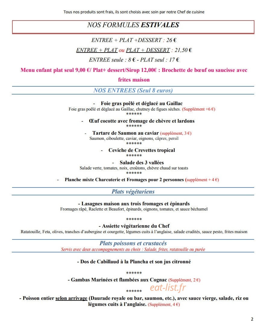 Carte et menu de Les Fondues de la Daurade à Toulouse — Les entrées et plats