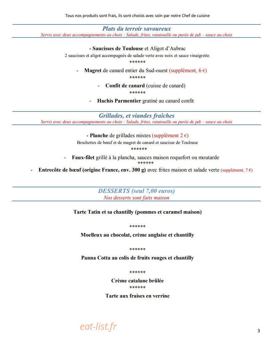 Carte et menu de Les Fondues de la Daurade à Toulouse — Les plats du terroir savoureux, viandes et desserts