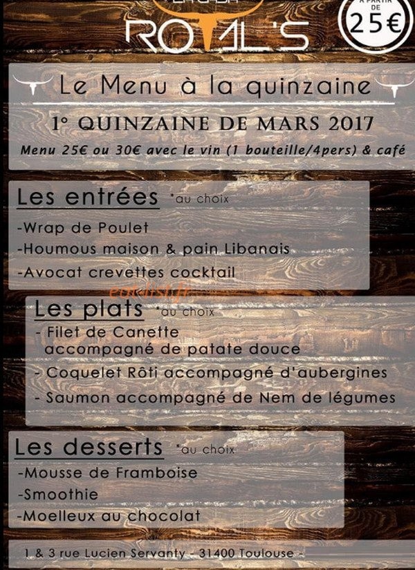 Les Menus Casa Royal's — carte page 1