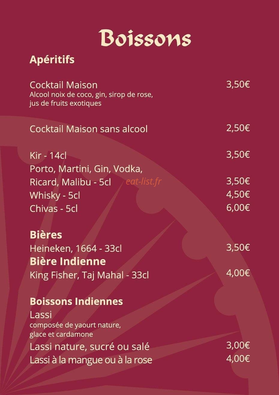 Les Saveurs De L'inde — carte page 1