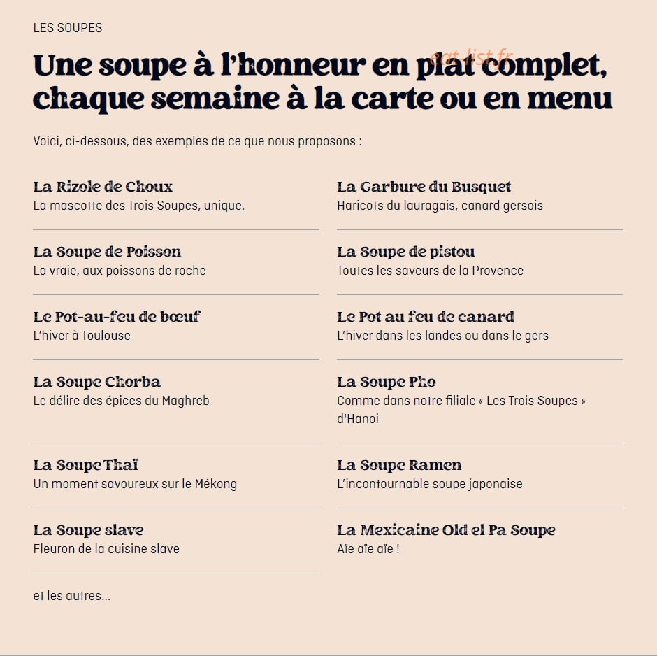 Les Trois Soupes — carte page 1