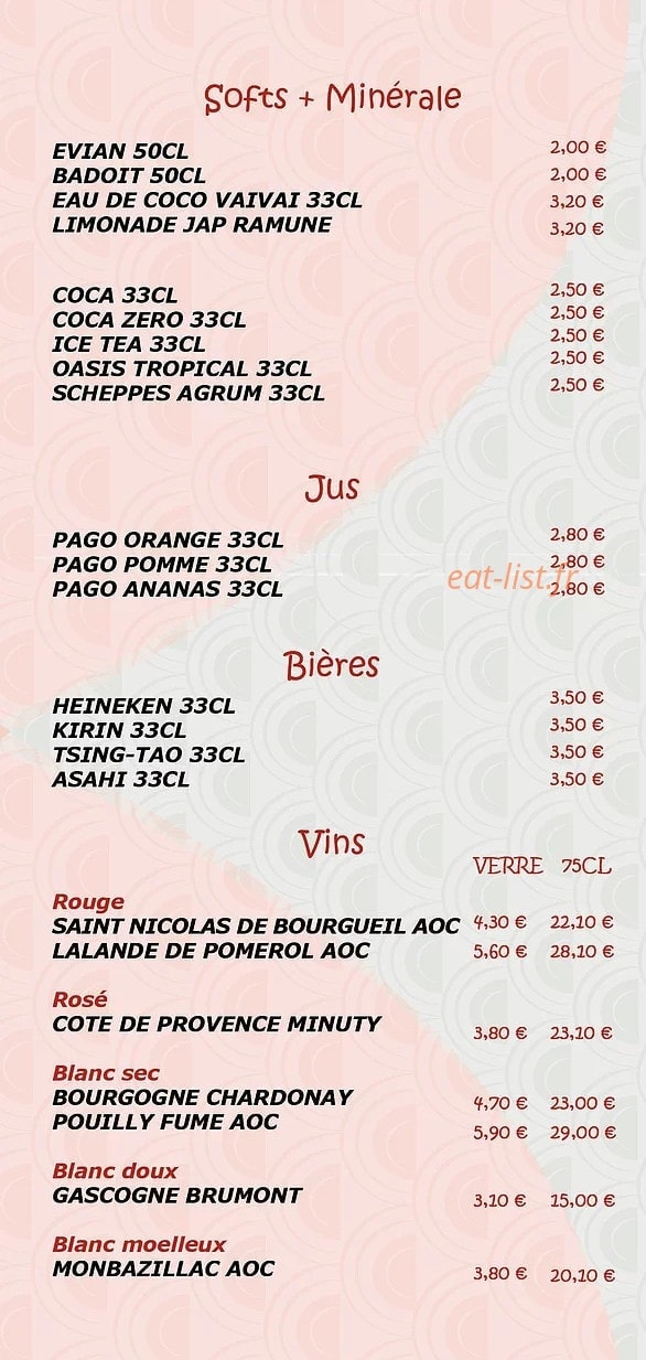Carte et menu de Ma-Ma Sushi à Toulouse — Les jus, vins.......