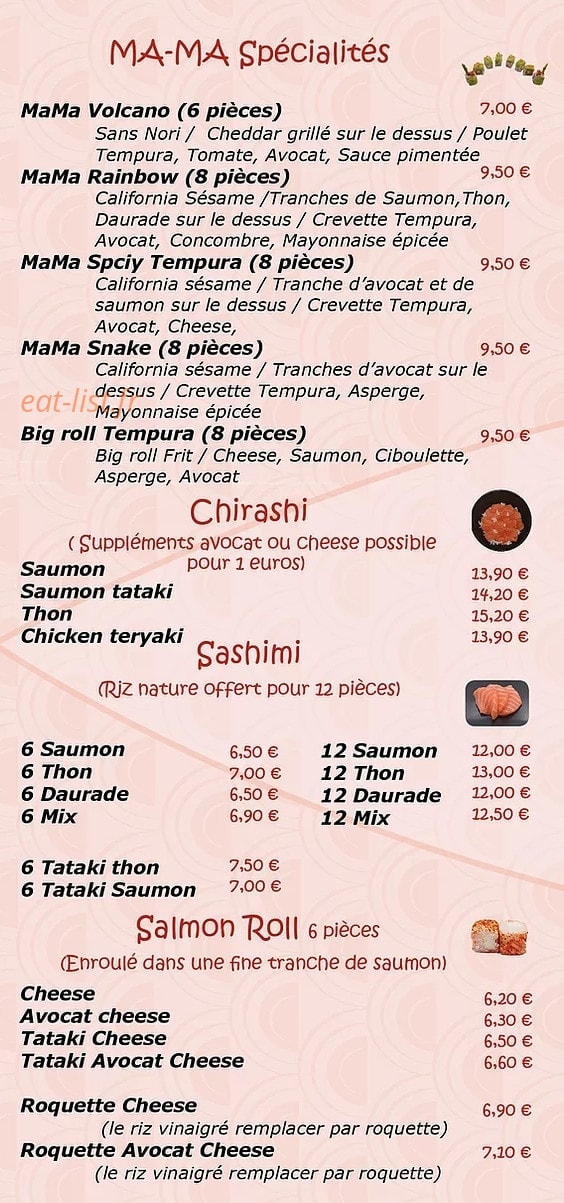 Carte et menu de Ma-Ma Sushi à Toulouse — Les spécialités, chirashis,.....