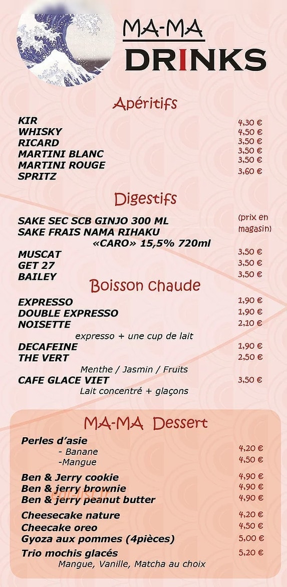 Carte et menu de Ma-Ma Sushi à Toulouse — Les desserts, boissons,....