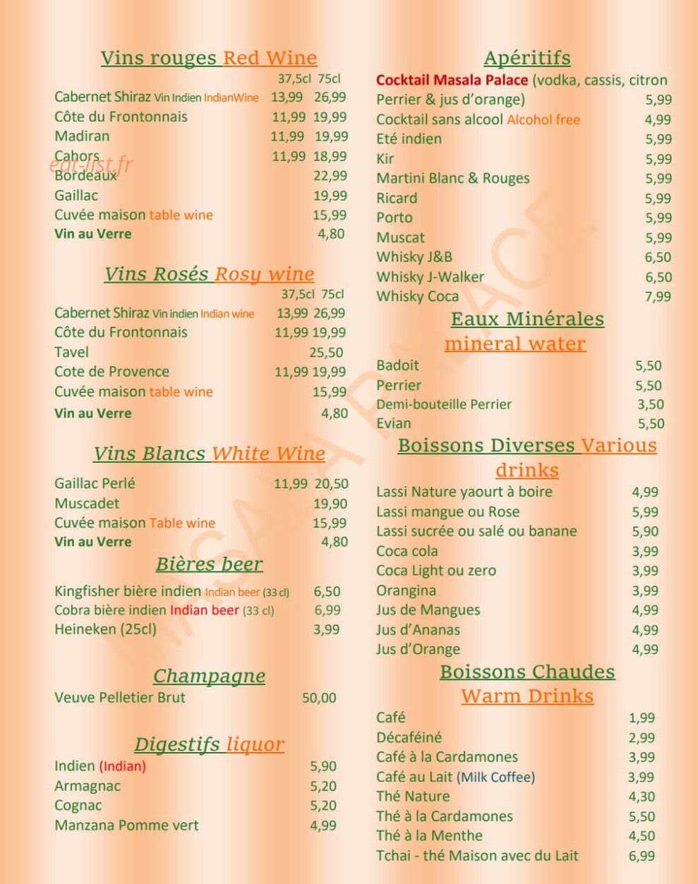 Masala Palace — carte page 9