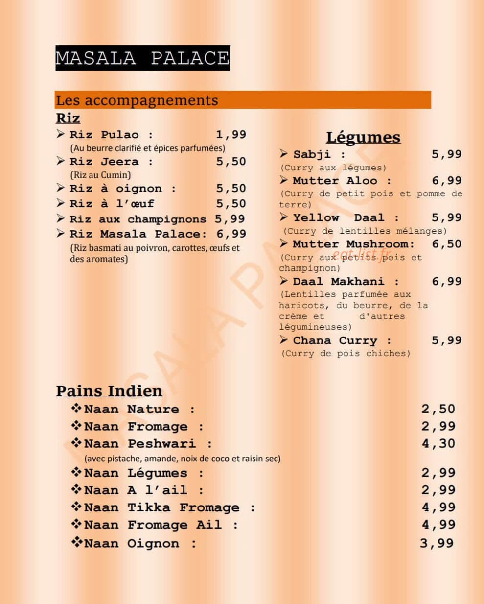 Masala Palace — carte page 5