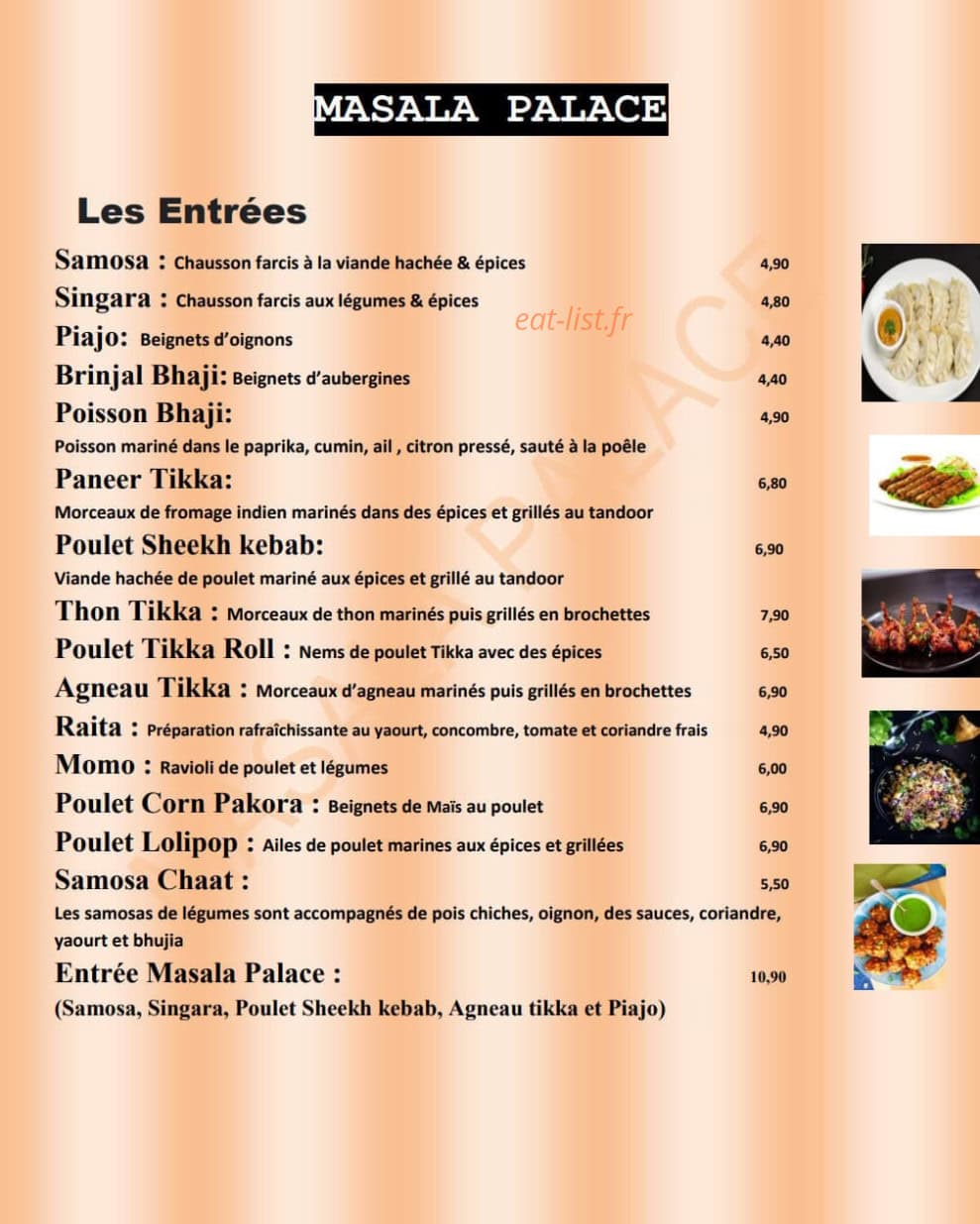 Masala Palace — carte page 1