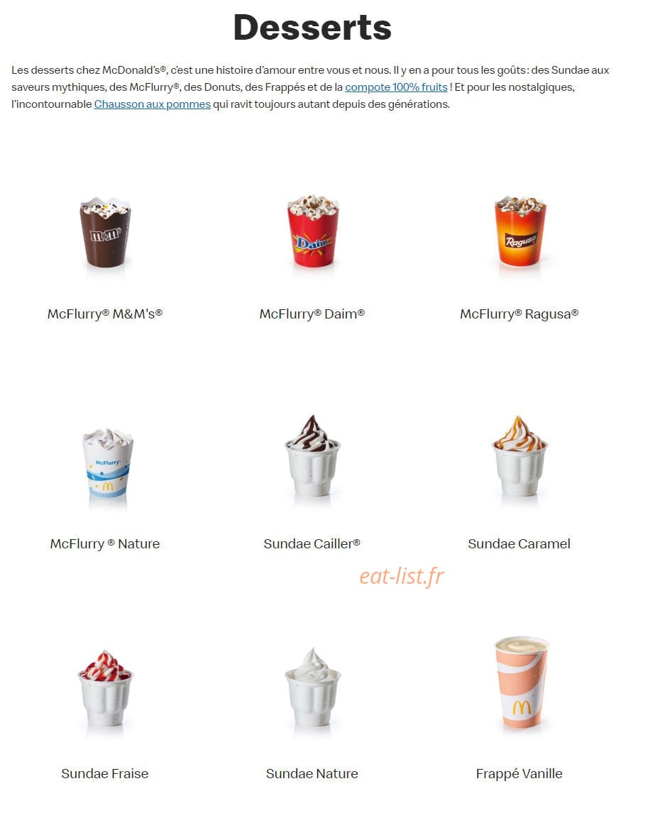 Mc Donald's — carte page 18