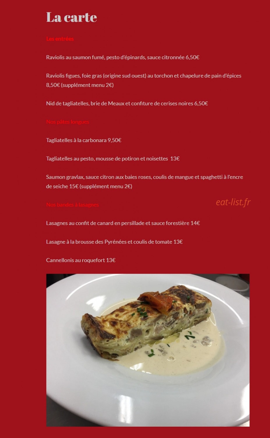 Mille et une pâtes — carte page 2