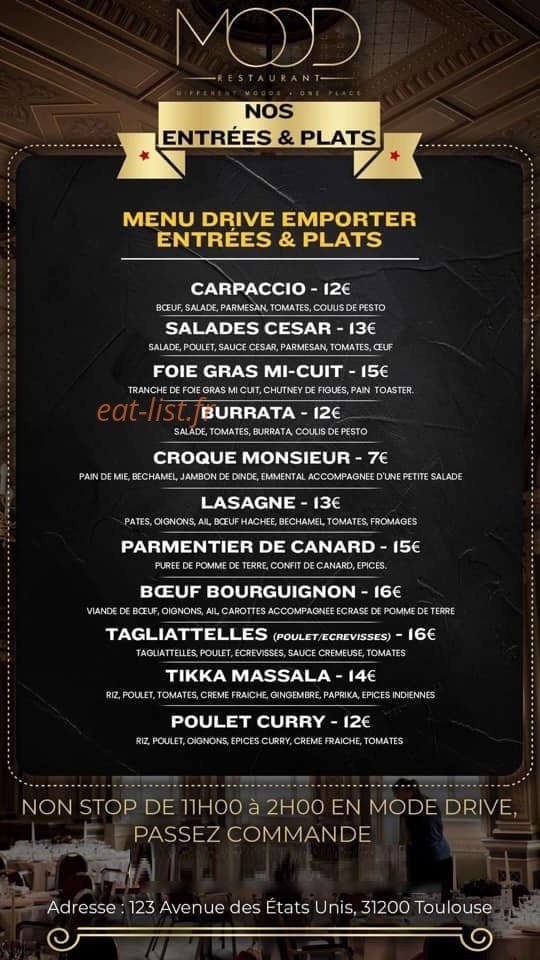 Mood retaurant — carte page 1
