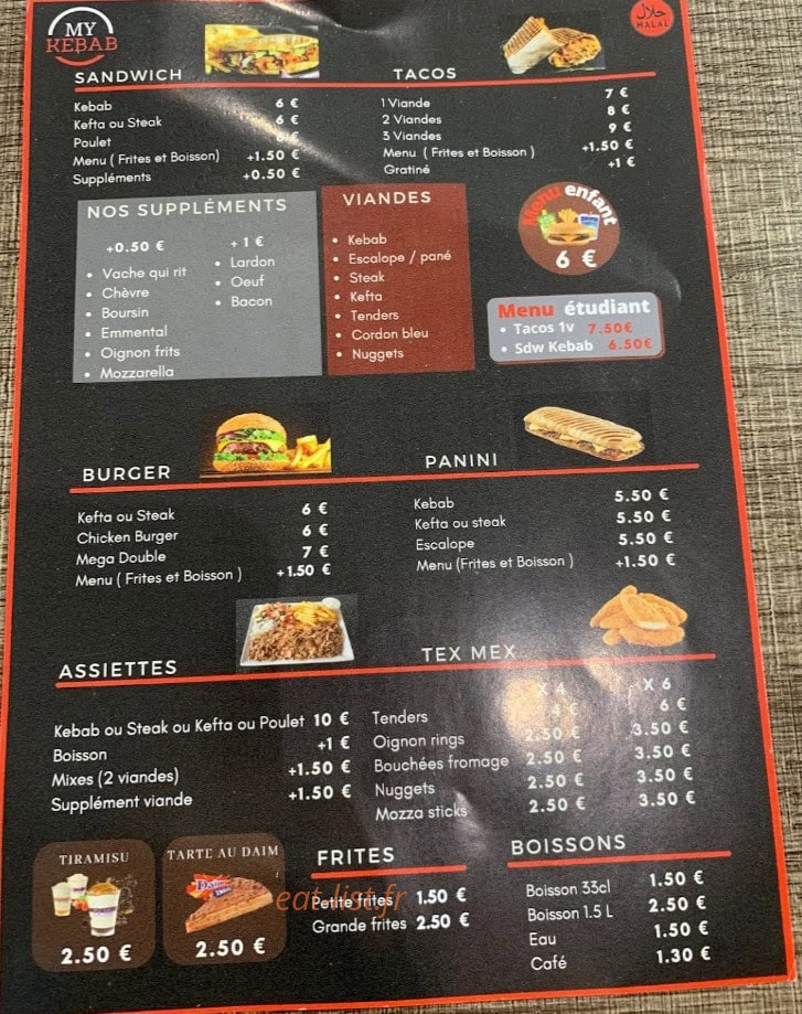 My Kebab — carte page 1