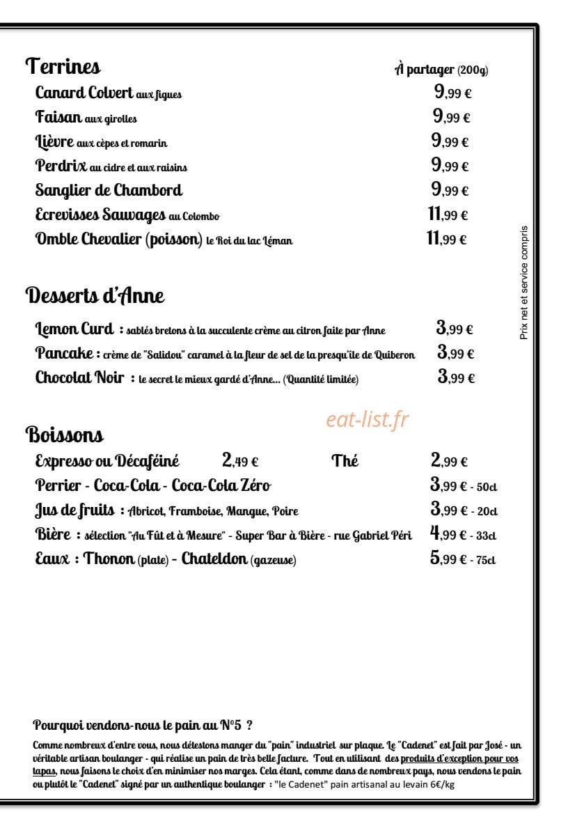 N5 Wine Bar — carte page 2