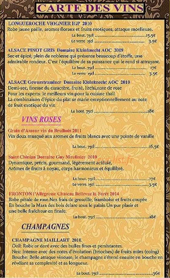 Narai Thai — carte page 14