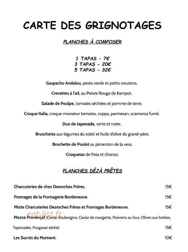 Notes & Saveurs — carte page 1