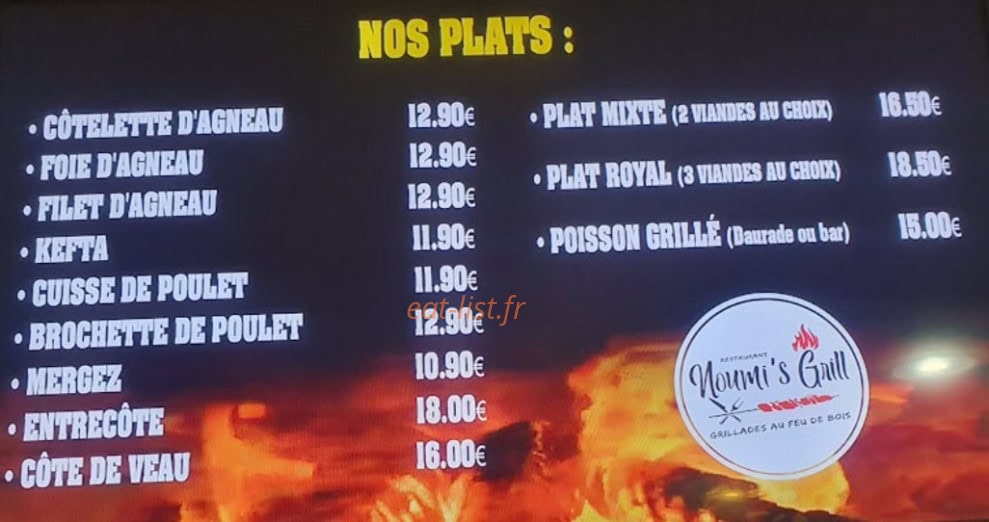 Noumi's Grill — carte page 2