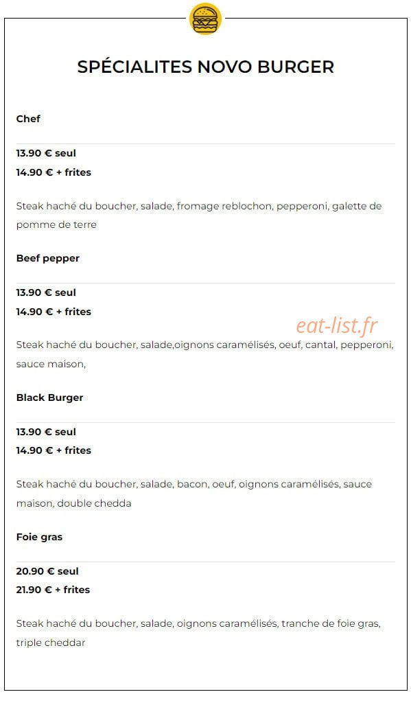Novo Burger — carte page 3