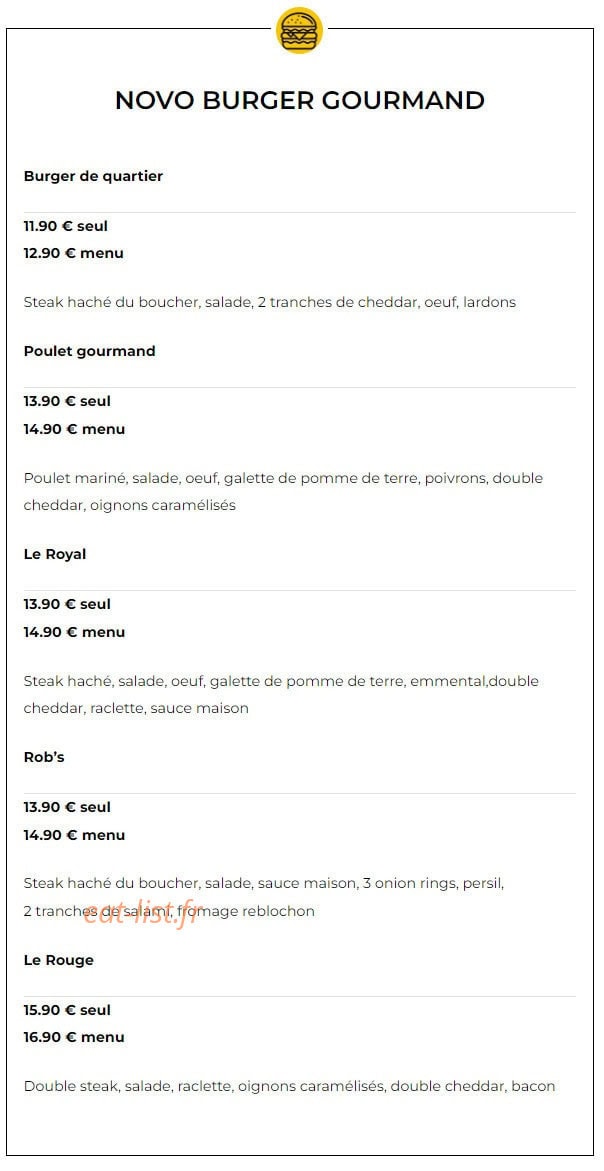 Novo Burger — carte page 5